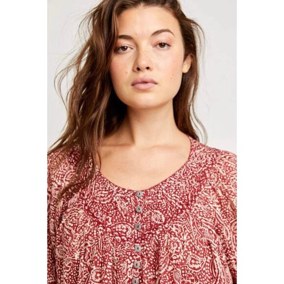 Free people Cool Meadow printed top in sweet Cramberry burgundy women's size XS - Picture 2 of 9